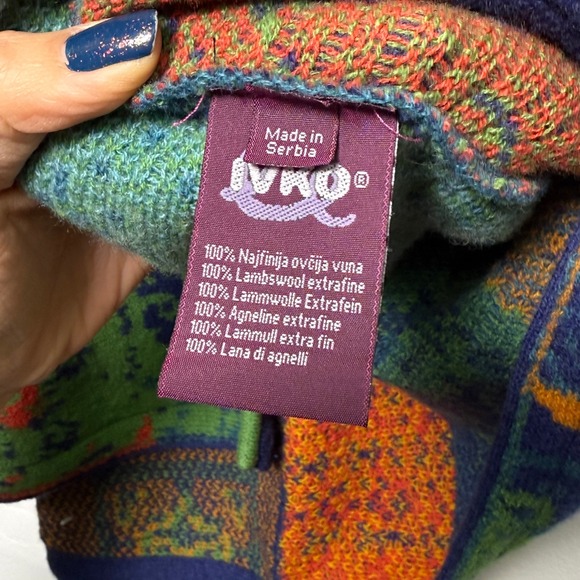 IVKO Bohemian Patchwork Knit Long Hooded Cardigan Sweater Jacket Womens M - Picture 7 of 9